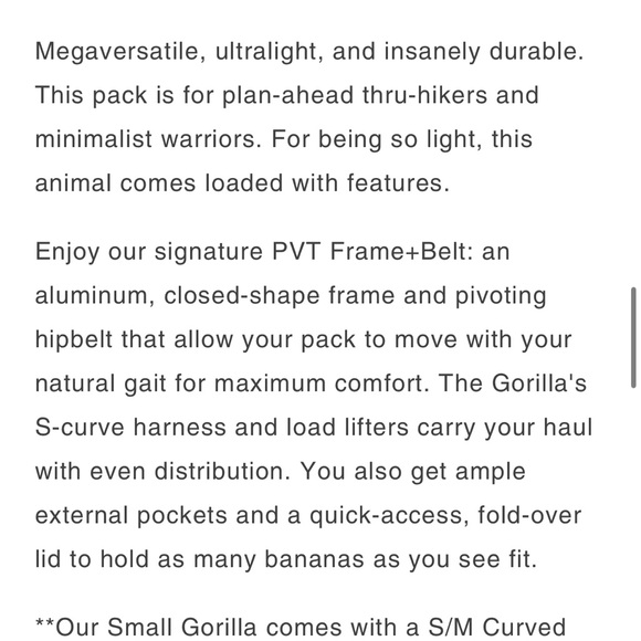 Gossamer Gear Gorilla 50 Backpack in Yellow - Picture 8 of 9